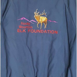 Vtg. Rocky Mountain Elk Foundation Embroidered Blue Birdie Jacket Lg Made U.S.A